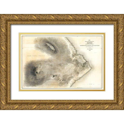 Hawaii County Hawaii - US 1841  Gold Ornate Wood Framed Art Print with Double Matting by US Expedition