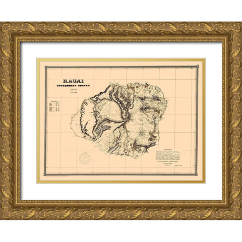 Kauai Hawaii - Kittredge 1878 Gold Ornate Wood Framed Art Print with Double Matting by Kittredge