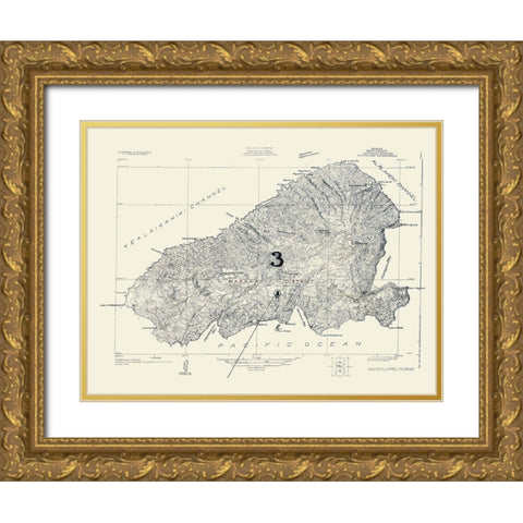 Kahoolawe Hawaii Quad - USGS 1926 Gold Ornate Wood Framed Art Print with Double Matting by USGS
