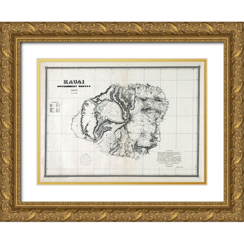 Kauai County Hawaii - Alexander 1878  Gold Ornate Wood Framed Art Print with Double Matting by Alexander
