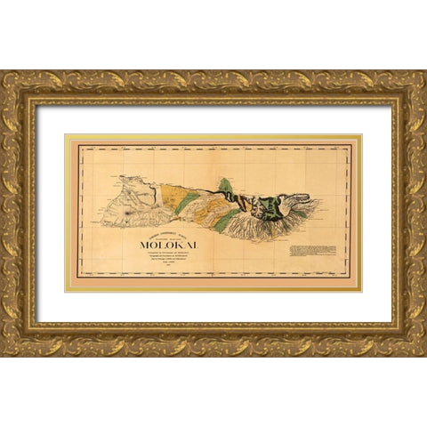 Molokai Hawaii - Willis 1897 Gold Ornate Wood Framed Art Print with Double Matting by Willis