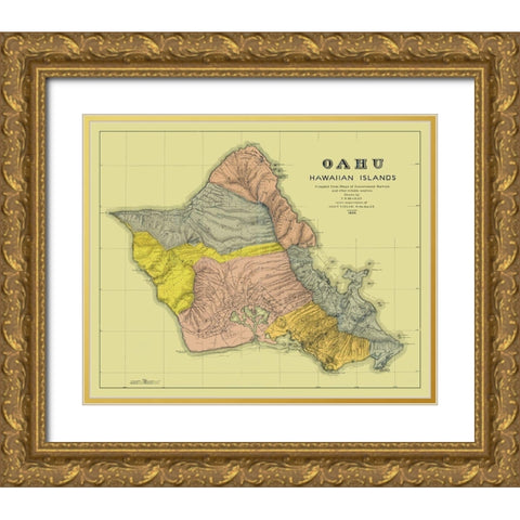 Oahu Hawaii - Beasley 1899 Gold Ornate Wood Framed Art Print with Double Matting by Beasley