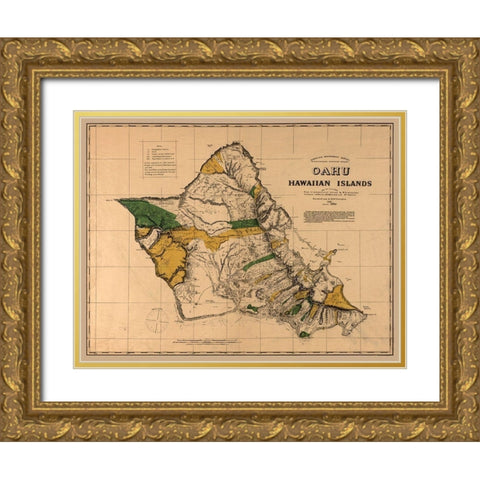 Oahu County Hawaii - Alexander 1881  Gold Ornate Wood Framed Art Print with Double Matting by Alexander