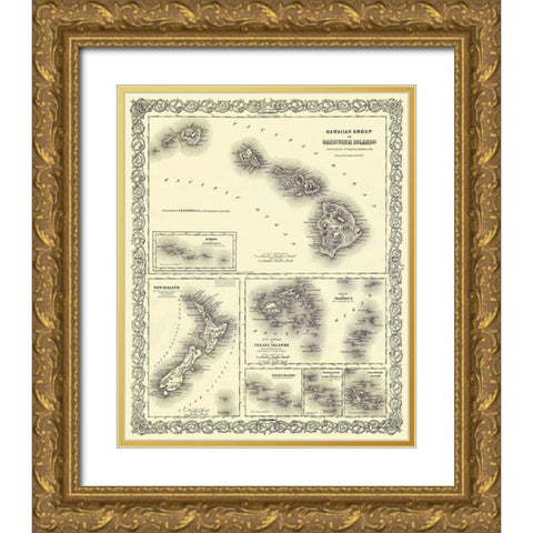 Hawaii - Colton 1856 Gold Ornate Wood Framed Art Print with Double Matting by Colton