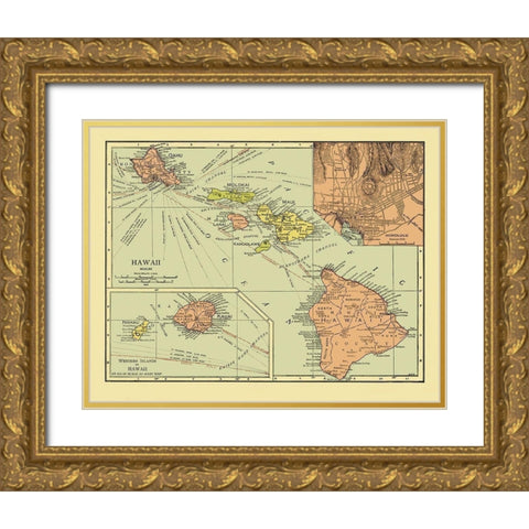 Hawaii - 1912 Gold Ornate Wood Framed Art Print with Double Matting by Unknown