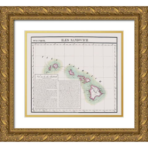 Hawaii - Vandermaelen 1827 Gold Ornate Wood Framed Art Print with Double Matting by Vandermaelen