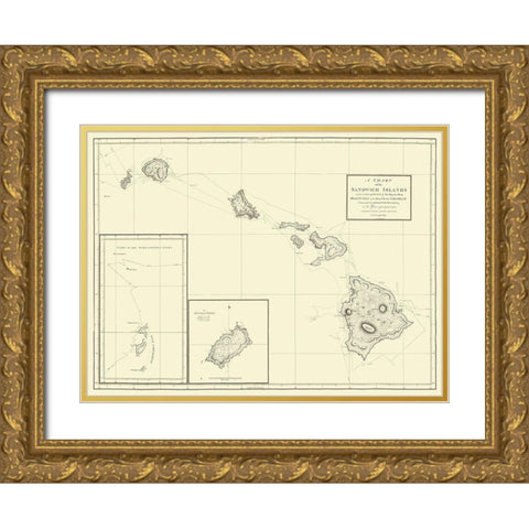 Hawaiian Islands - Baker 1794 Gold Ornate Wood Framed Art Print with Double Matting by Baker