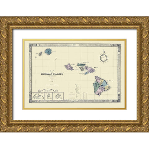 Hawaii - Giles 1876 Gold Ornate Wood Framed Art Print with Double Matting by Giles