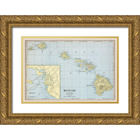 Hawaii - Cram 1888  Gold Ornate Wood Framed Art Print with Double Matting by Cram