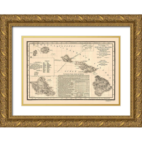 Hawaii - Linton 1893  Gold Ornate Wood Framed Art Print with Double Matting by Linton