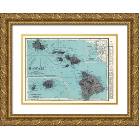 Hawaii - Rand McNally 1902  Gold Ornate Wood Framed Art Print with Double Matting by Rand McNally