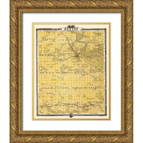 Benton Iowa Landowner - Andreas 1874 Gold Ornate Wood Framed Art Print with Double Matting by Andreas