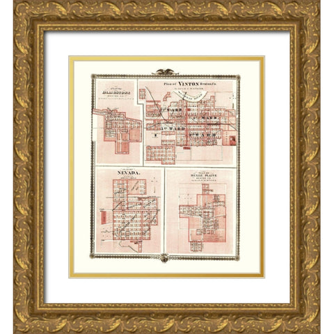 Blairstown, Vinton, Nevada, Belle Plaine Iowa Gold Ornate Wood Framed Art Print with Double Matting by Andreas