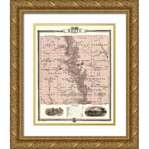Boone Iowa Landowner - Andreas 1874 Gold Ornate Wood Framed Art Print with Double Matting by Andreas