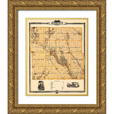 Buchanan Iowa Landowner - Andreas 1874 Gold Ornate Wood Framed Art Print with Double Matting by Andreas