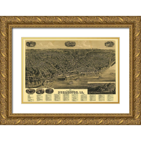 Burlington Iowa - Wellge 1889 Gold Ornate Wood Framed Art Print with Double Matting by Wellge