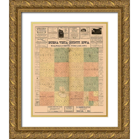 Buena Vista County Iowa - Hixson 1901  Gold Ornate Wood Framed Art Print with Double Matting by Hixson