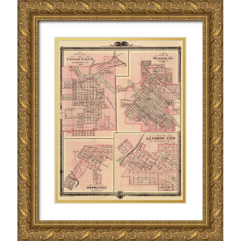 Cedar Falls, Waterloo Iowa - Andreas 1874 Gold Ornate Wood Framed Art Print with Double Matting by Andreas