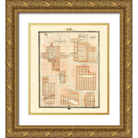 Centerville, Leon, Allerton, Seymour, Quincy Iowa Gold Ornate Wood Framed Art Print with Double Matting by Andreas
