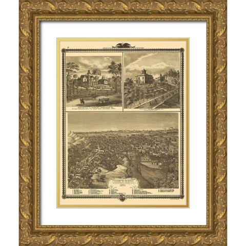 Council Bluffs Iowa - Andreas 1875 Gold Ornate Wood Framed Art Print with Double Matting by Andreas