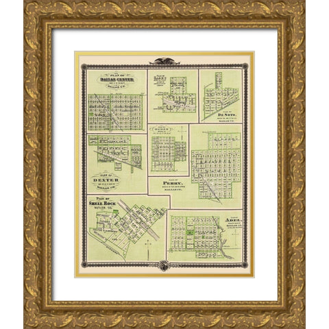 Dallas Iowa Towns  Vicinity - 1876 Gold Ornate Wood Framed Art Print with Double Matting by Unknown