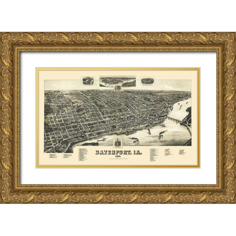 Davenport Iowa - Wellge 1888 Gold Ornate Wood Framed Art Print with Double Matting by Wellge