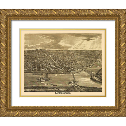 Davenport Iowa - Andreas 1875 Gold Ornate Wood Framed Art Print with Double Matting by Andreas
