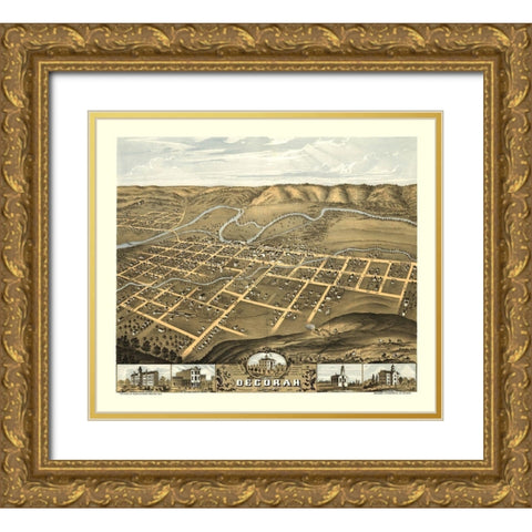 Decorah Iowa - Ruger 1870 Gold Ornate Wood Framed Art Print with Double Matting by Ruger