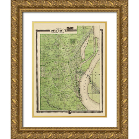 Dubuque Iowa Landowner - Shober 1875 Gold Ornate Wood Framed Art Print with Double Matting by Shober