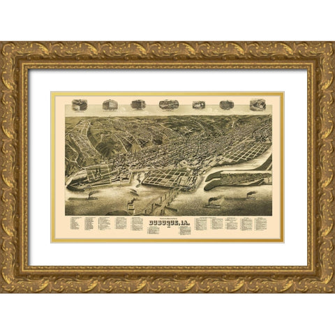 Dubuque Iowa - Wellge 1889 Gold Ornate Wood Framed Art Print with Double Matting by Wellge