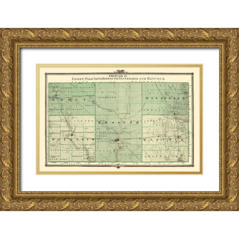 Palo Alto Iowa Landowner - Andreas 1874 Gold Ornate Wood Framed Art Print with Double Matting by Andreas