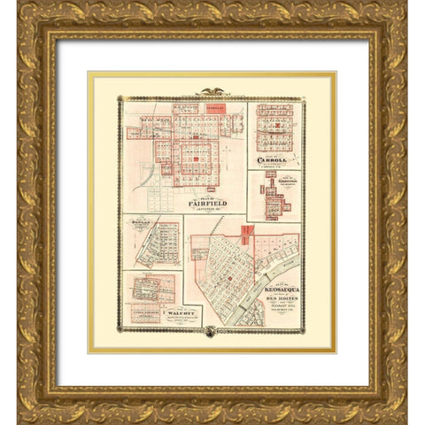 Fairfield, Carroll, Birmingham, Walcott, Keosauqua Gold Ornate Wood Framed Art Print with Double Matting by Andreas