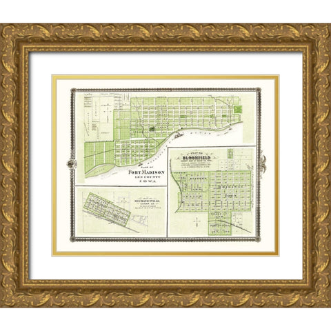 Fort Madison, Mechanicsville, Bloomfield Iowa Gold Ornate Wood Framed Art Print with Double Matting by Andreas