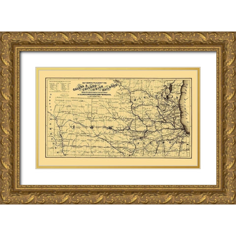 Galena and Chicago Union Railroad - Colton 1862 Gold Ornate Wood Framed Art Print with Double Matting by Colton