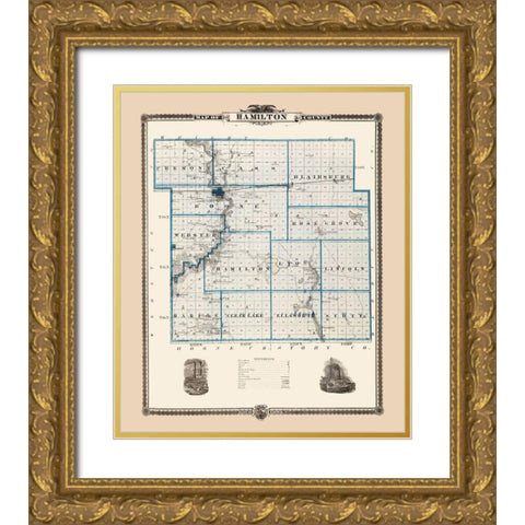 Hamilton Iowa Landowner - Andreas 1874 Gold Ornate Wood Framed Art Print with Double Matting by Andreas