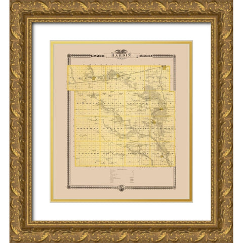 Hardin Iowa Landowner - Andreas 1874 Gold Ornate Wood Framed Art Print with Double Matting by Andreas