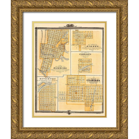 Hamburg, Sidney, Farragut, Riverton, Clarinda Iowa Gold Ornate Wood Framed Art Print with Double Matting by Andreas