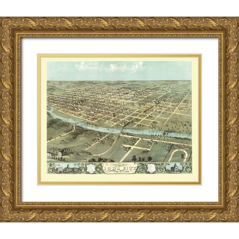 Iowa City Iowa - Ruger 1868 Gold Ornate Wood Framed Art Print with Double Matting by Ruger