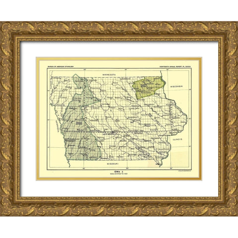 Iowa - Hoen 1896 Gold Ornate Wood Framed Art Print with Double Matting by Hoen