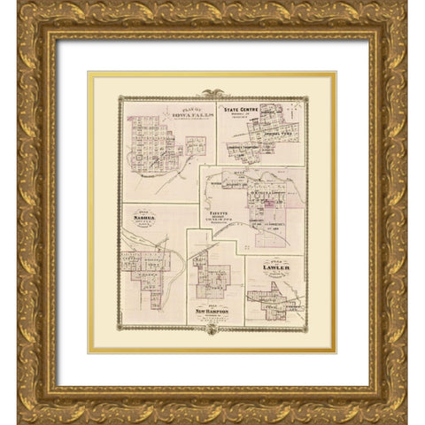 Iowa Falls, Nashua, Fayette, State Centre Iowa Gold Ornate Wood Framed Art Print with Double Matting by Andreas