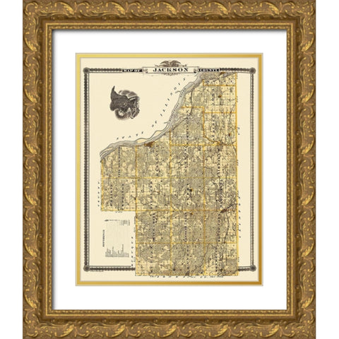 Jackson Iowa Landowner - Shober 1875 Gold Ornate Wood Framed Art Print with Double Matting by Shober