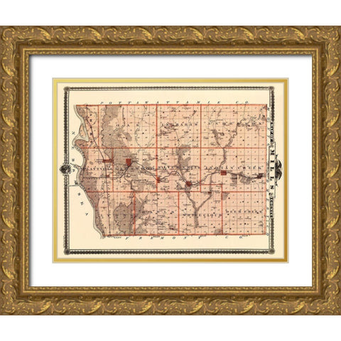 Mills Iowa - Shober 1875 Gold Ornate Wood Framed Art Print with Double Matting by Shober
