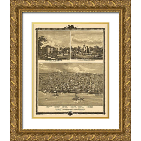 Muscatine Iowa - Andreas 1875 Gold Ornate Wood Framed Art Print with Double Matting by Andreas