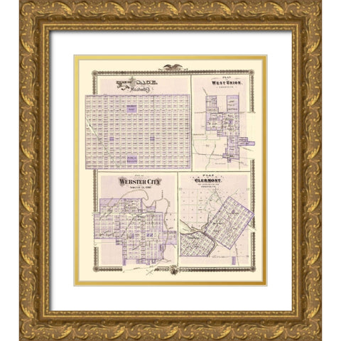 Osage, West Union, Webster City, Clermont Iowa Gold Ornate Wood Framed Art Print with Double Matting by Andreas