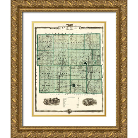 Page Iowa Landowner - Andreas 1874 Gold Ornate Wood Framed Art Print with Double Matting by Andreas