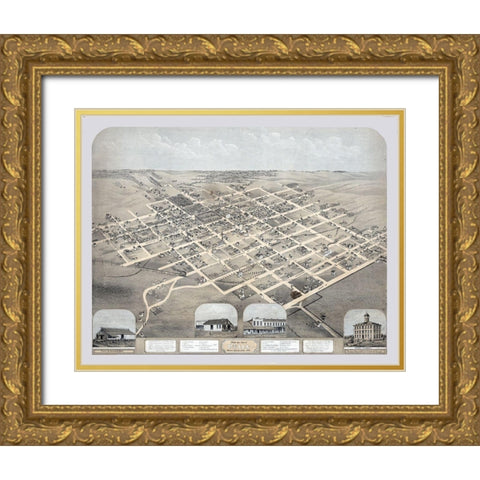 Pella Iowa - Koch 1869  Gold Ornate Wood Framed Art Print with Double Matting by Koch