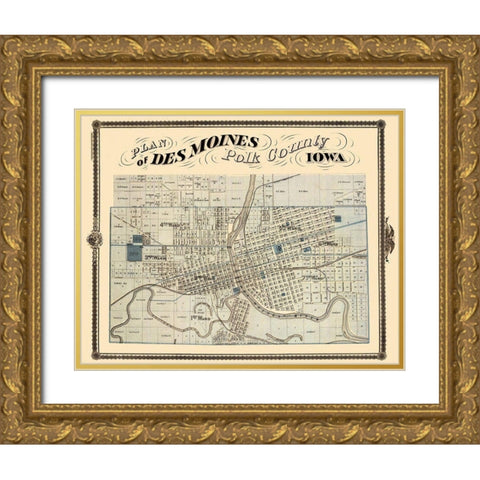 Des Moines Iowa Landowner - Andreas 1875 Gold Ornate Wood Framed Art Print with Double Matting by Andreas