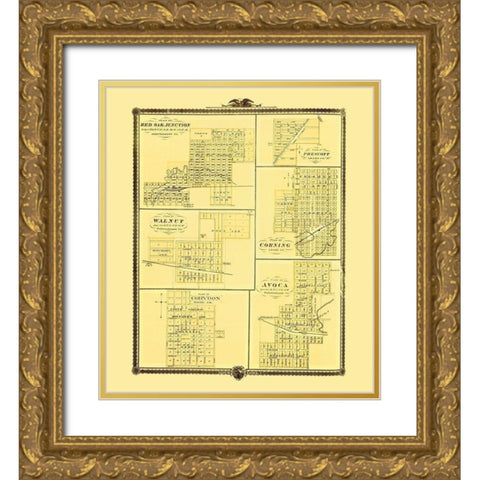 Red Oak Junction, Prescott, Walnut, Corning Iowa Gold Ornate Wood Framed Art Print with Double Matting by Andreas
