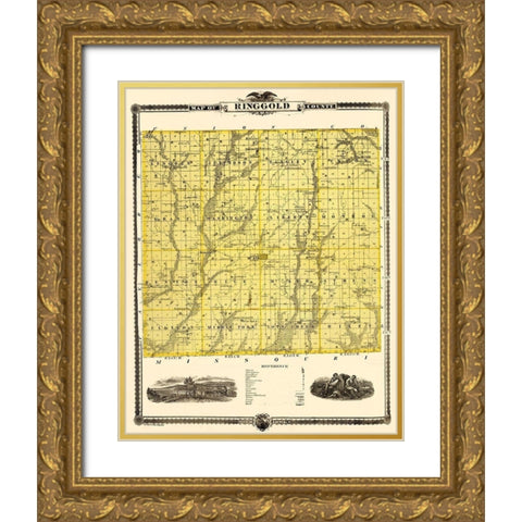 Ringgold Iowa Landowner - Andreas 1875 Gold Ornate Wood Framed Art Print with Double Matting by Andreas