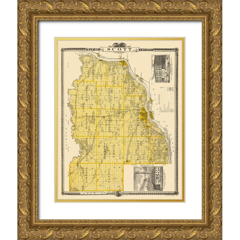 Scott Iowa Landowner - Shober 1875 Gold Ornate Wood Framed Art Print with Double Matting by Shober